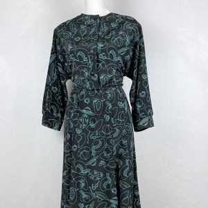 Vtg 80s Hats & Sunglasses Novelty Print Shirtwaist Dress Sz 10 Petite